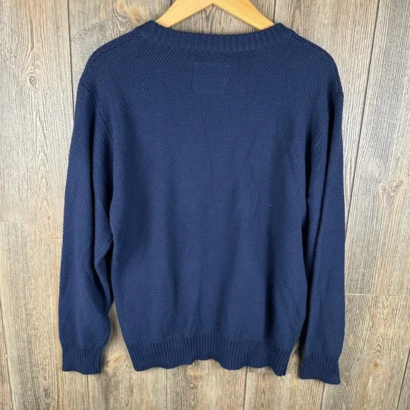 Long Wharf Supply Co Mens Navy Blue Textured Cotton Blend Crewneck Sweater Large - Picture 7 of 7